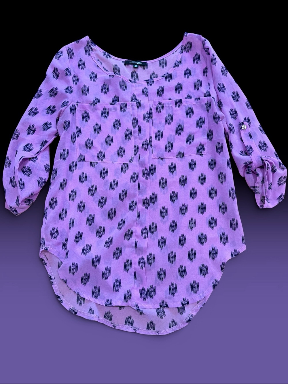 Women’s Lavender Print Button-Front Sheer Blouse By Papermoon Size XS